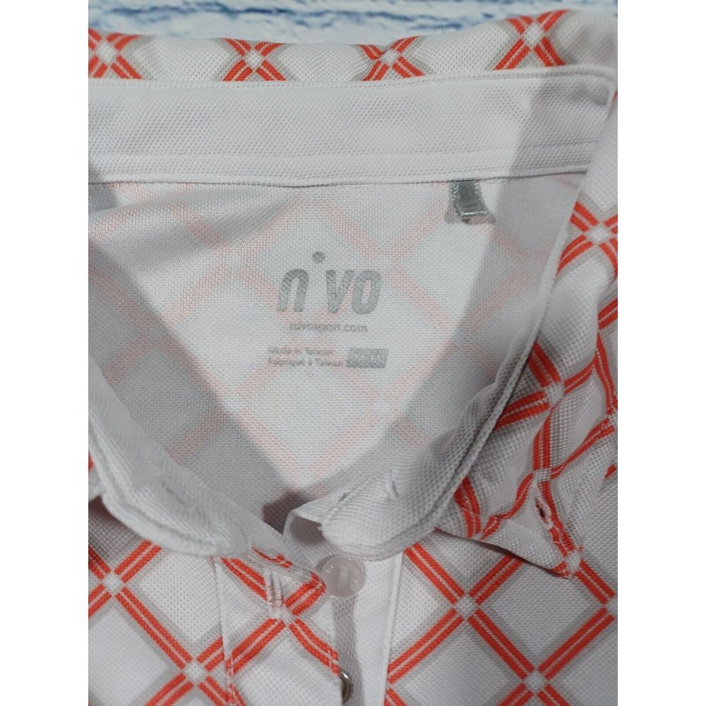 Nvo‎ Shirt Womens White Orange Short Sleeve Polo Golf Geo Print Stretch - Picture 2 of 3